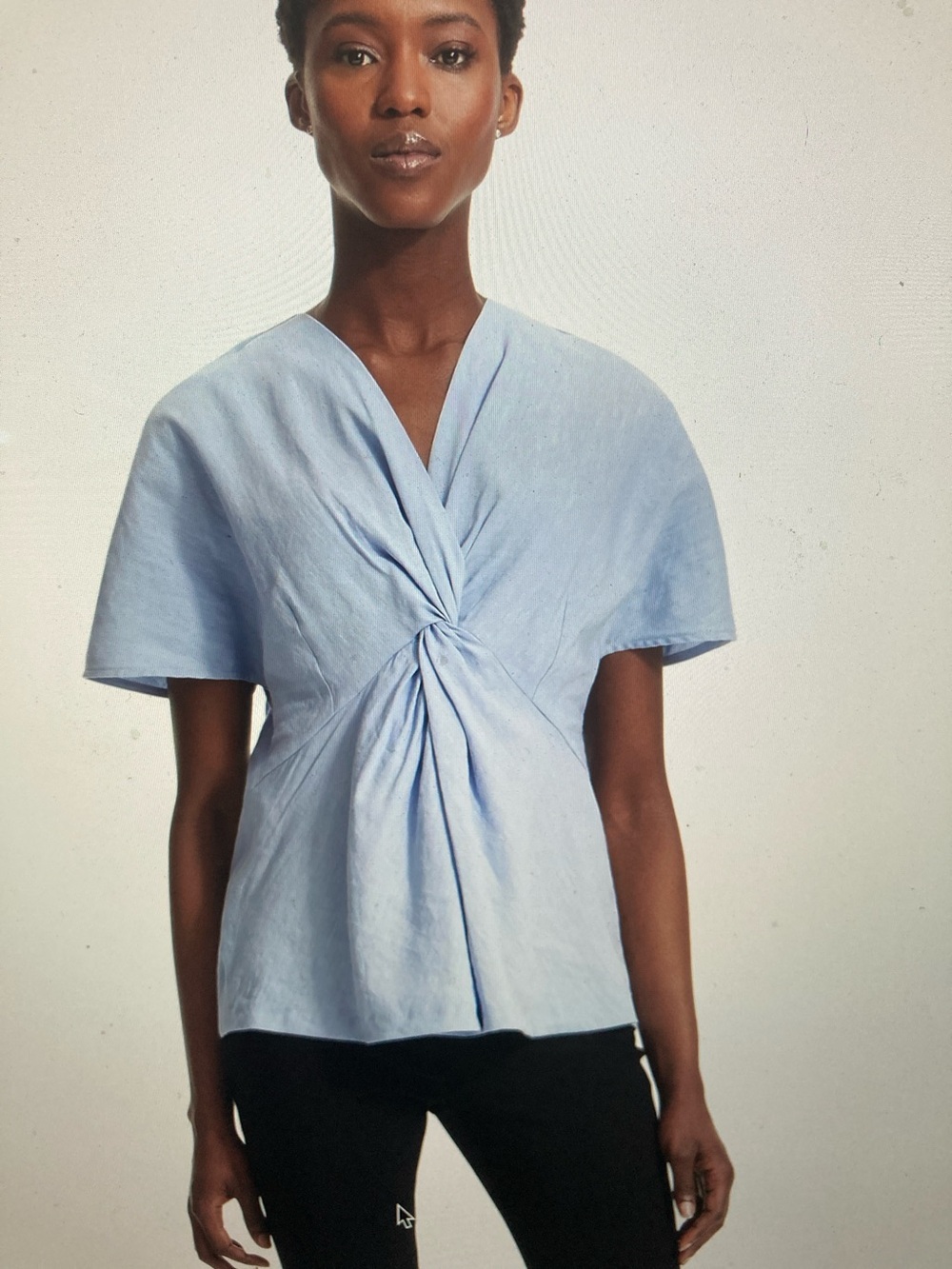 Light Blue Twist-Front V-Neck Paddi Top MM Lafleur
